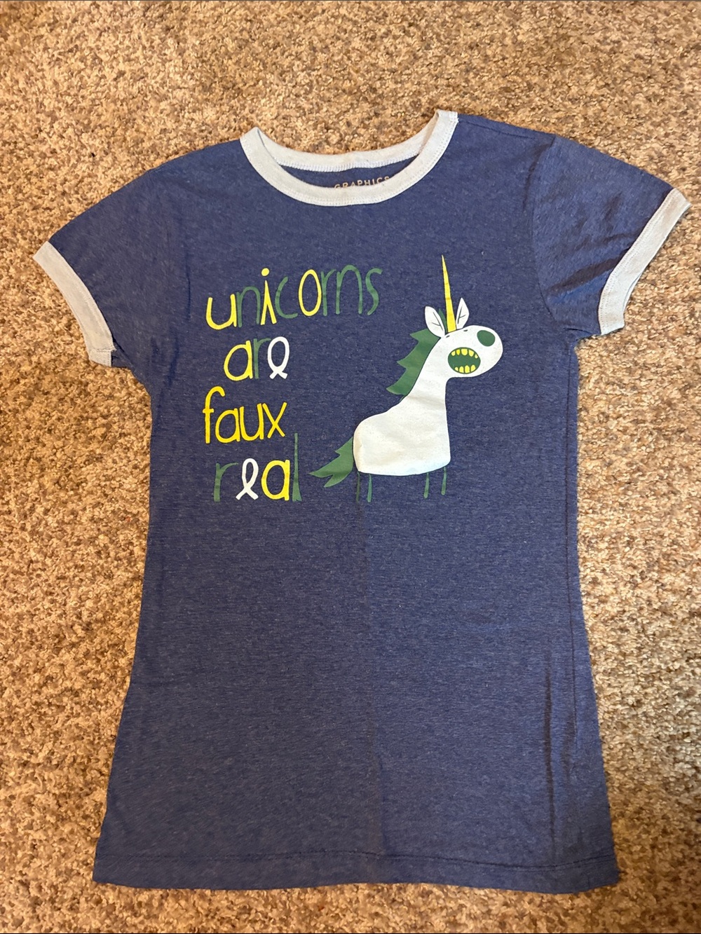 Navy Graphic Unicorn Ringer Tee - Girls' Casual Short Sleeve
